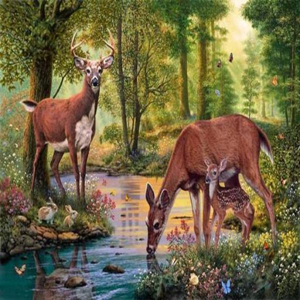 Deer Family Diamond Painting Kit with Free Shipping – 5D Diamond Paintings
