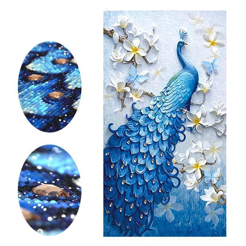Blue Peacock with Special Diamonds Diamond Painting Kit with Free
