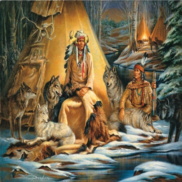 5D Diamond Painting Indian Chief and Animals Kit