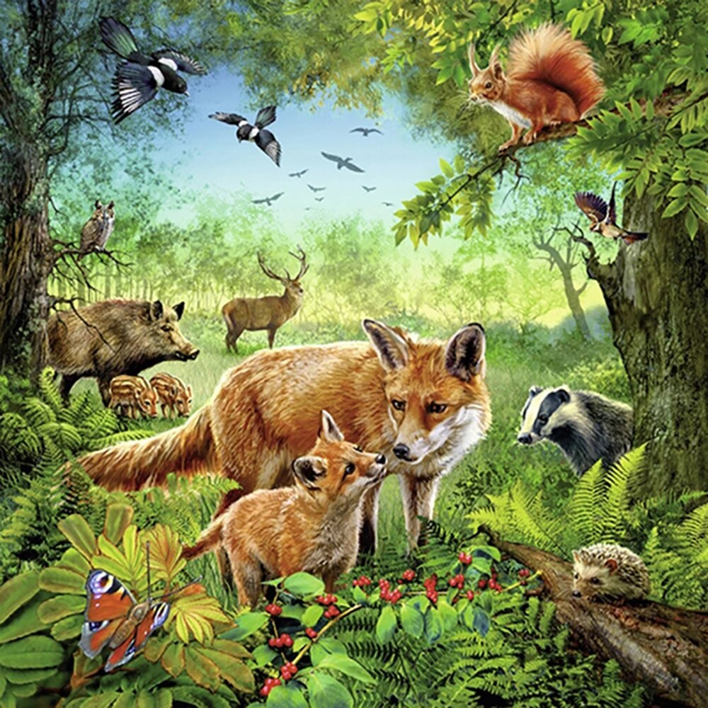 Meadow Flowers and Two Foxes 5D Diamond Painting