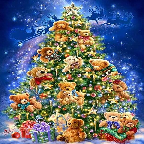 5D Diamond Painting Stuffed Bear in Christmas Ornaments Kit