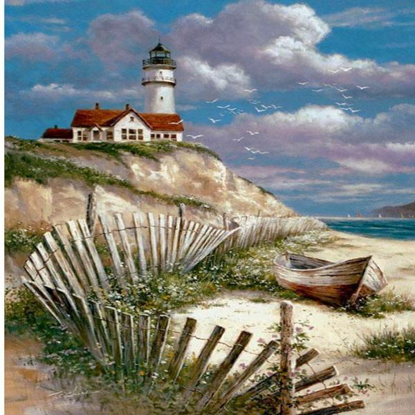 Deserted Island Lighthouse Diamond Painting Kit with Free Shipping – 5D Diamond  Paintings