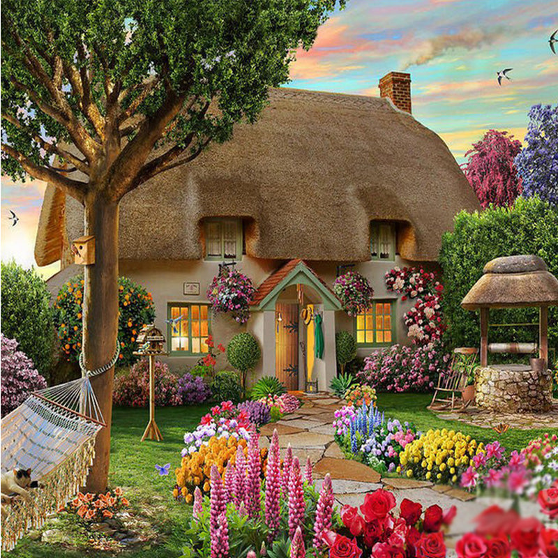 5D Diamond Painting Country House Flower Bouquet Kit