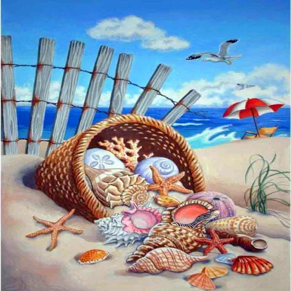 Sea Shells On Beach - 5D Diamond Painting - DiamondByNumbers - Diamond  Painting art