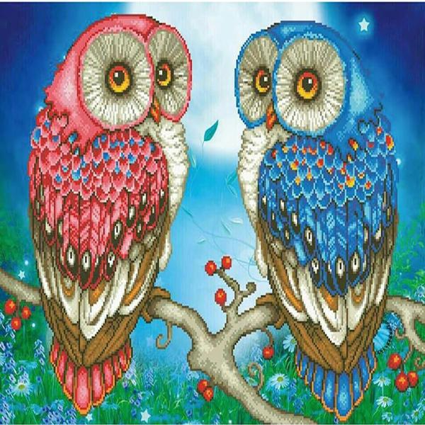 5D Diamond Painting Owl Pair of Canvas Diamonds Art Fast Shipping