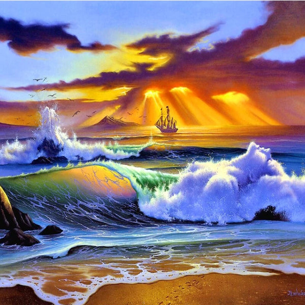 5D Diamond Painting Purple Cloud Beach Sunset Kit