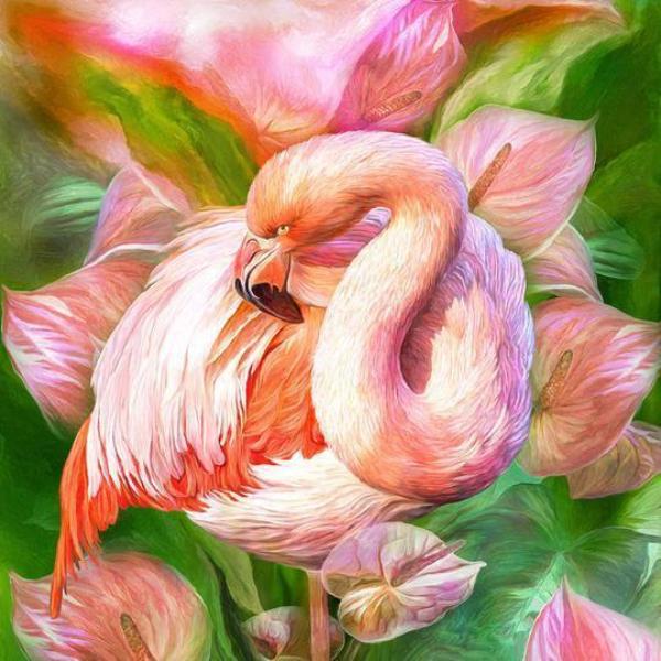 Diamond Painting Pink Flamingo Lovely Roses Design Embroidery