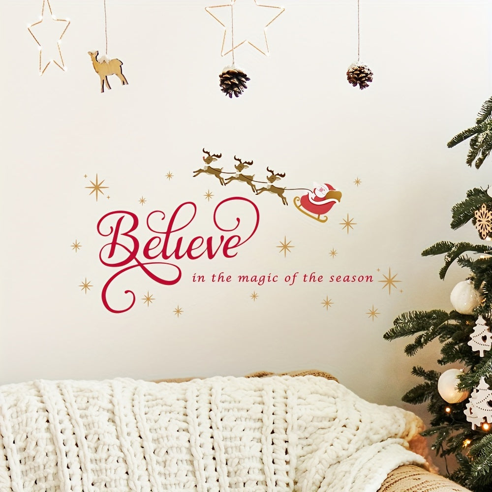 Merry Christmas & Happy New Year Wall Decals - Santa Claus, Snowman, and Moon Vinyl Stickers with Quotes for Festive Home Decor