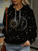 Sun & Moon Print Drawstring Hoodie, Casual Long Sleeve Kangaroo Pocket Sweatshirt For Fall & Winter, Women's Clothing