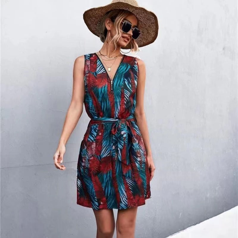 V-neck Zip-neck Dress Women's Spring And Summer