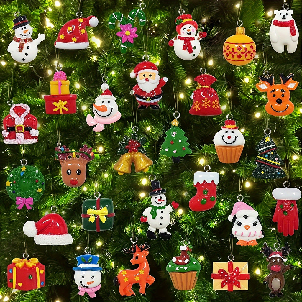 20-Piece Resin Christmas Tree Ornaments Set - Santa Claus, Snowman, Reindeer, Candy Cane, Stocking, Gift Box Designs - DIY Holiday Decoration Accessories for Christmas and New Year Celebrations