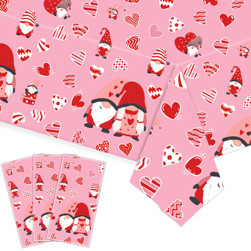 Valentine's Day Party Disposable Tablecloth Faceless Gnome Love Heart Table Cover