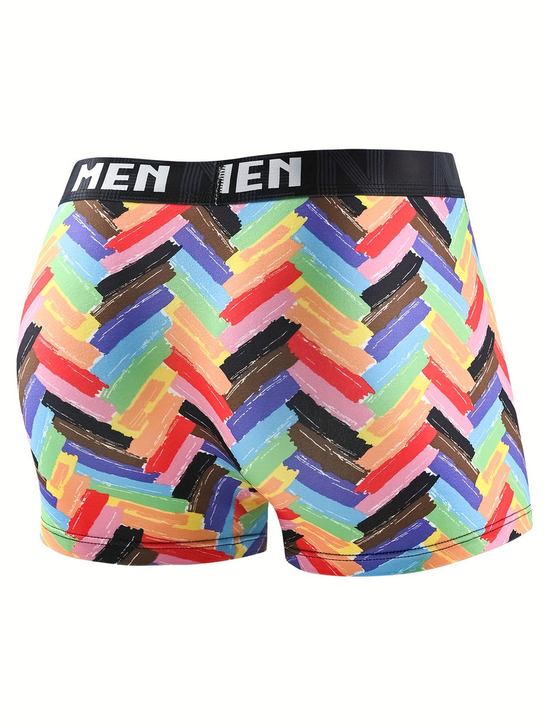 Stylish High Quality Series - 4 Pcs Men's Colorful Geometric Print Stretchy Boxer Briefs - Comfy & Quick- Drying & Breathable Underwear Set - S、M、L、XL、XXL