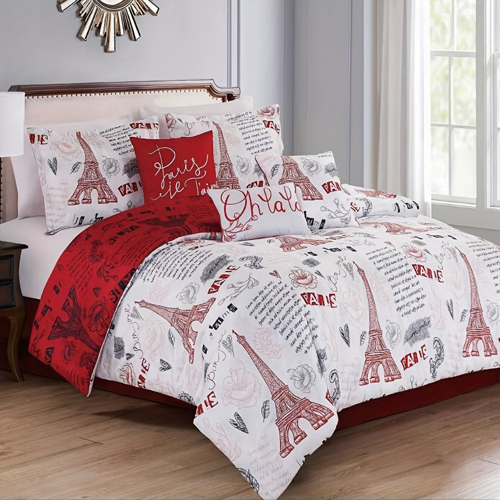 7pcs Christmas Halloween Decoration Comforter Set Stylish And Beautifully Printed 1 Comforter+2 Pillow Shams+1 Decorative Pillow+1 Breakfast Pillow +1 Cushion+1 Bed Skirt Easy To Care For Machine Washable Suitable For Bedrooms Rooms Hotels