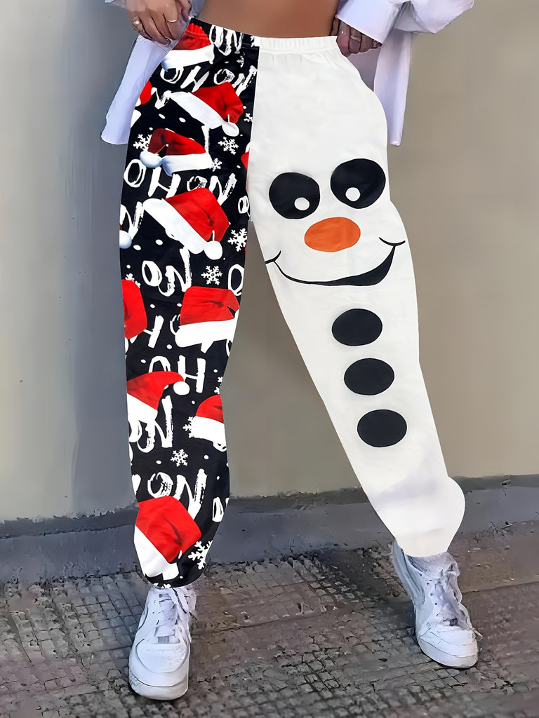 Women's Festive Christmas Print Joggers - Casual High-Waist Sweatpants with Pockets, Stretchy Polyester Blend, Perfect for Fall/Winter