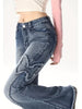 Vintage-Inspired High-Waist Flare Jeans for Women - Stretchy Cotton Blend with Butterfly Embroidery, Perfect for Spring/Fall