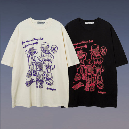 Hip Hop Retro Cartoon Printed Short Sleeve Men