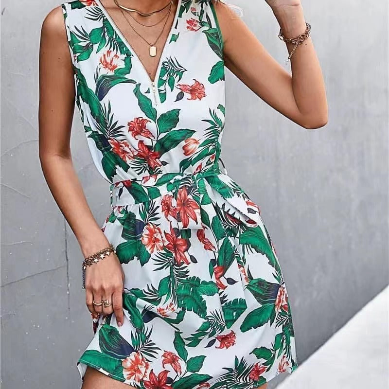 V-neck Zip-neck Dress Women's Spring And Summer