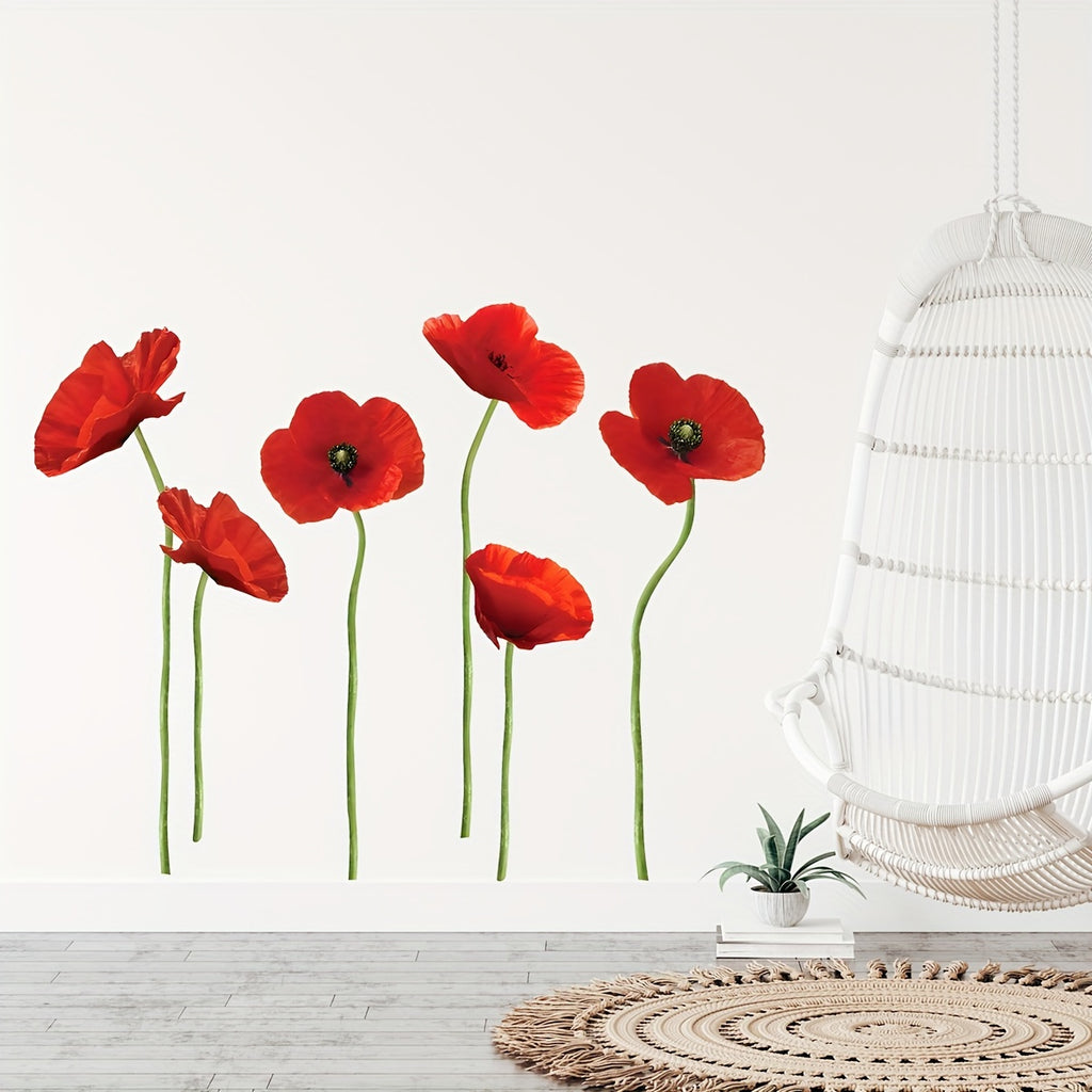 1pc Vibrant Red Floral Wall Sticker - Unique Self-Adhesive Design for Easy Application - Perfect for Bedroom, Entryway, Living Room, Porch, and Home Decoration, Long-Lasting Wall Decals