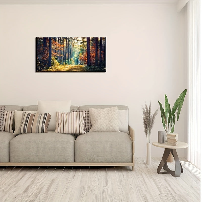 Autumn Forest Large Stretched Canvas Wall Art For Living Room Bedroom Home Decoration  Mordern Morning Sunlight Wood Print Picture Painting Decor Giclee Artwork Gallery Wrapped Gift Inner Frame
