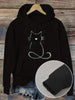 Cute Cat Print Kangaroo Pocket Hoodie, Casual Long Sleeve Hoodies Sweatshirt, Women's Clothing