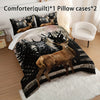 3pcs Fashion Comforter Set (1 * Comforter + 2 * Pillowcase, No Core), Vintage Hunting Theme Forest Deer American Flag Print Bedding Set, Soft And Comfortable Skin-friendly For Bedroom, Guest Room