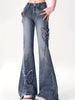 Vintage-Inspired High-Waist Flare Jeans for Women - Stretchy Cotton Blend with Butterfly Embroidery, Perfect for Spring/Fall