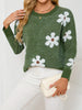 Floral Pattern Crew Neck Sweater, Elegant Long Sleeve Sweater For Fall & Winter, Women's Clothing