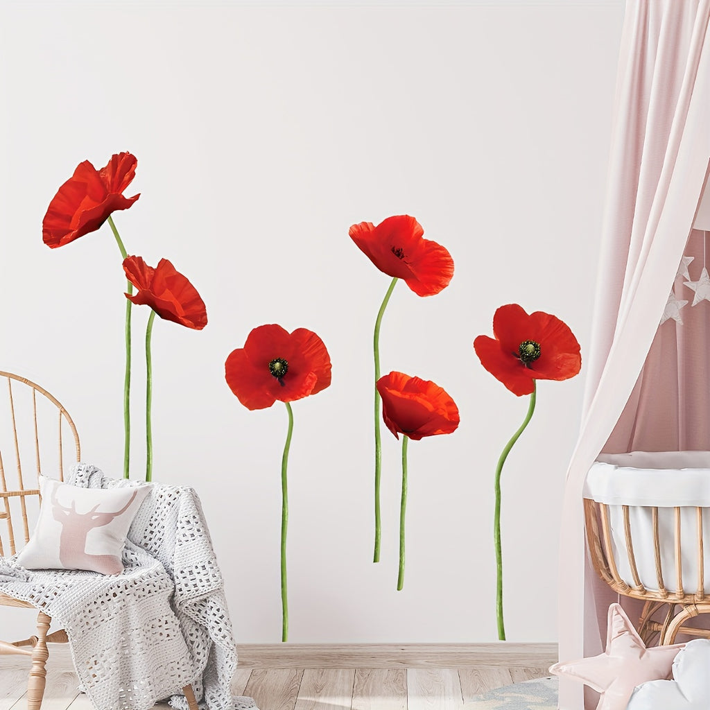 1pc Vibrant Red Floral Wall Sticker - Unique Self-Adhesive Design for Easy Application - Perfect for Bedroom, Entryway, Living Room, Porch, and Home Decoration, Long-Lasting Wall Decals