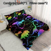 Rainbow Dinosaur Comforter Set Colorful Dino Bedding Cartoon Dinosaur With Shiny Glitter Bedding Set Bedroom Decor (1 Comforterr + 2 Pillowcases) Lightweight
