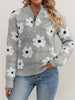 Floral Print Crew Neck Zipper Pullover Sweater, Long Sleeve Knitted Sweater for Women, Fall & Winter Casual Wear