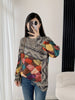 Allover Pattern Crew Neck Sweater, Casual Long Sleeve Thin Sweater For Spring & Fall, Women's Clothing