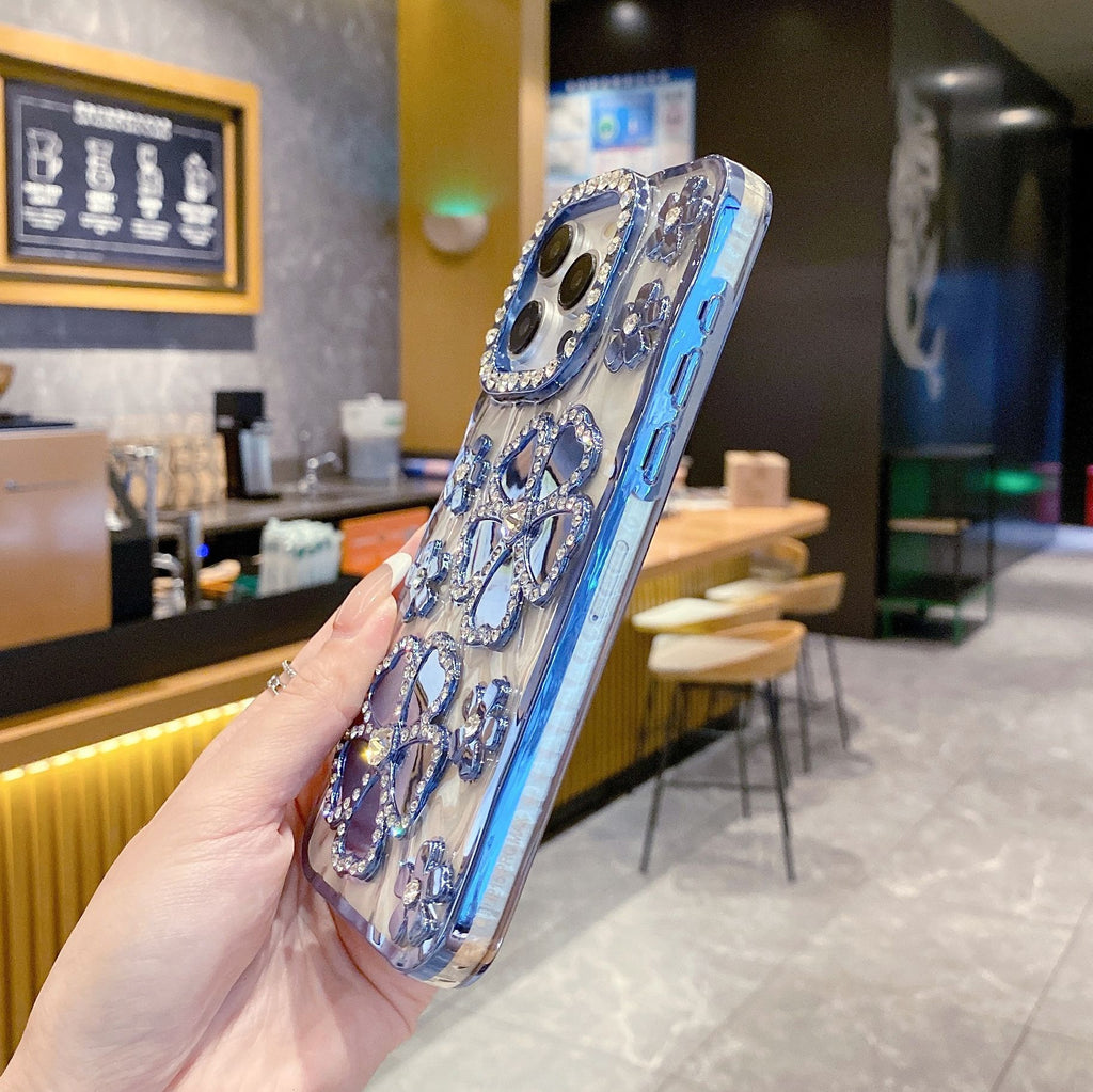 Fashion Plum Blossom Spot Drill Diamond Flower Plating TPU Phone Case