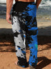 Men's Color Blocking Ink Splashing Print Jogger Pants with Drawstrings, Casual Sports Trousers As Gift