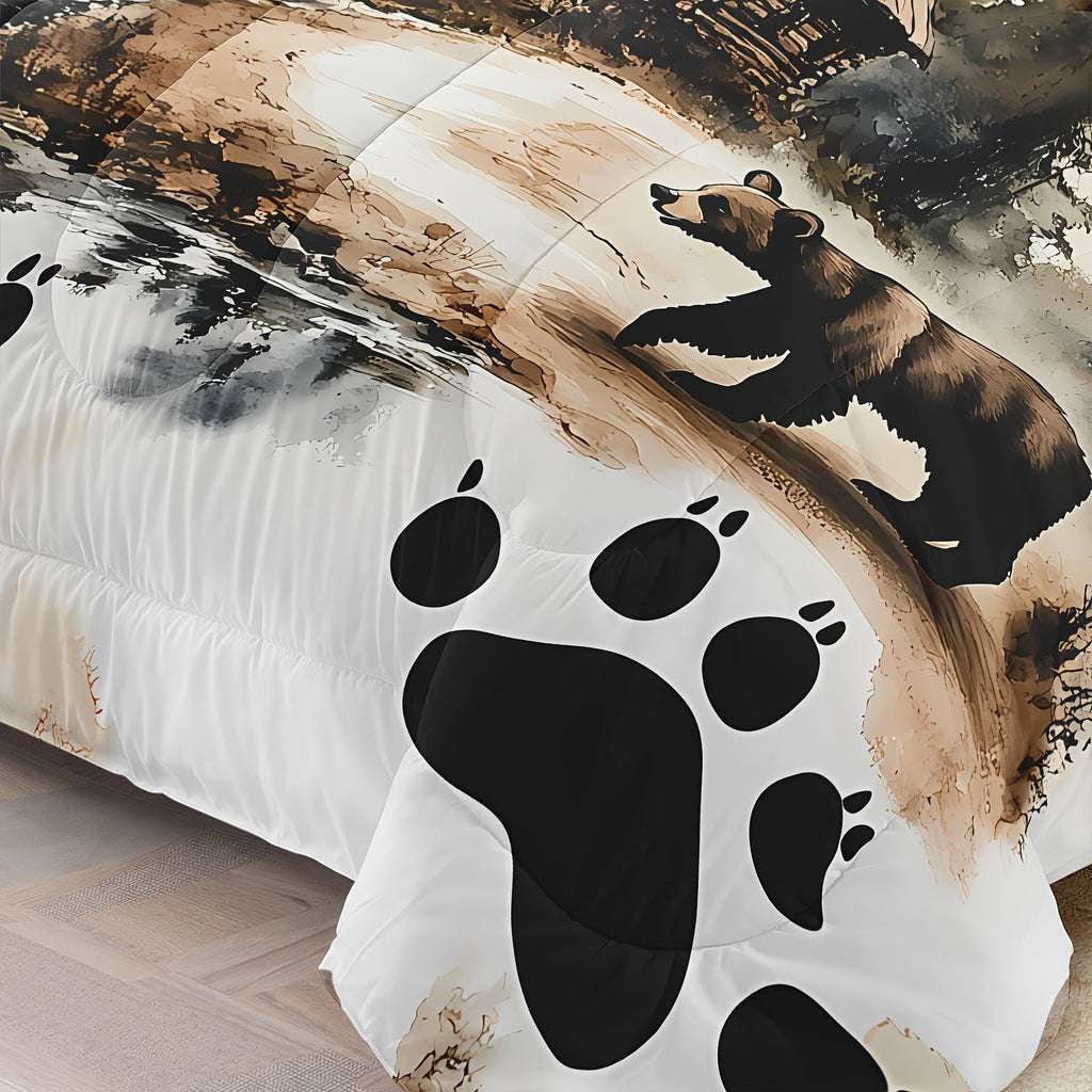 2/3pcs forest animal bear house printed comfortable comforter set, suitable for bedroom decoration in rural villas (1 Comforter (quilt) + 1/2 Pillow cases Without Core)