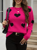 Heart Pattern Long Sleeve Crew Neck Sweater for Women, Fall & Winter Elegant Knitwear