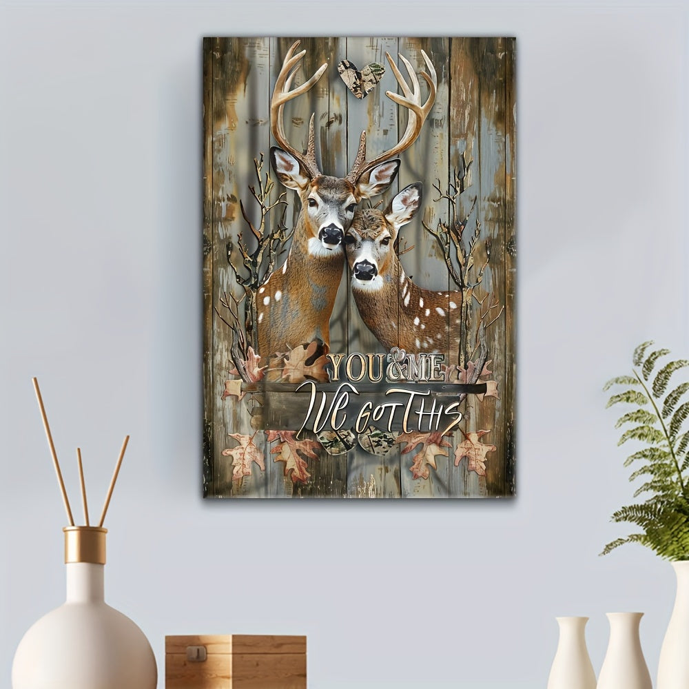 Couple Deer You & Me We Got This Wooden Framed Canvas Painting Wall Art Prints For Home Decoration, Living Room & Bedroom, Festival Party Decor, Gifts, Ready To Hang