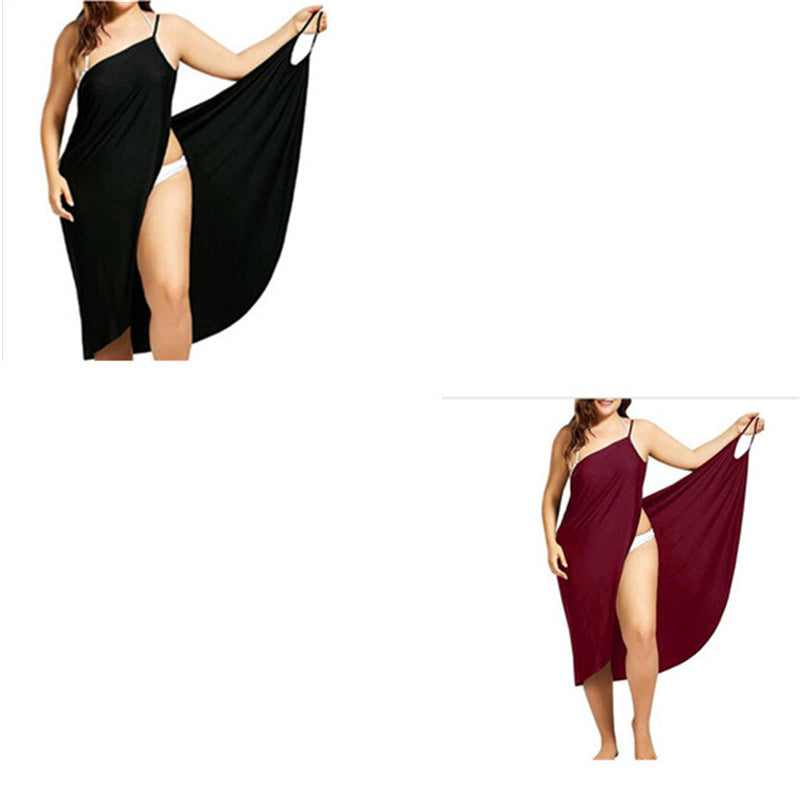 Stitching Solid Color  Beach Dress Suspender One-piece Skirt
