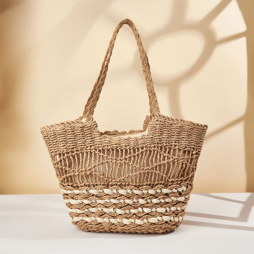 Hollow Pattern Straw Handbag Beach Shoulder Woven Bag
