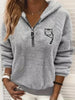 Cat Print Half Zip Teddy Hoodie, Casual Long Sleeve Hoodie Sweatshirt, Women's Clothing