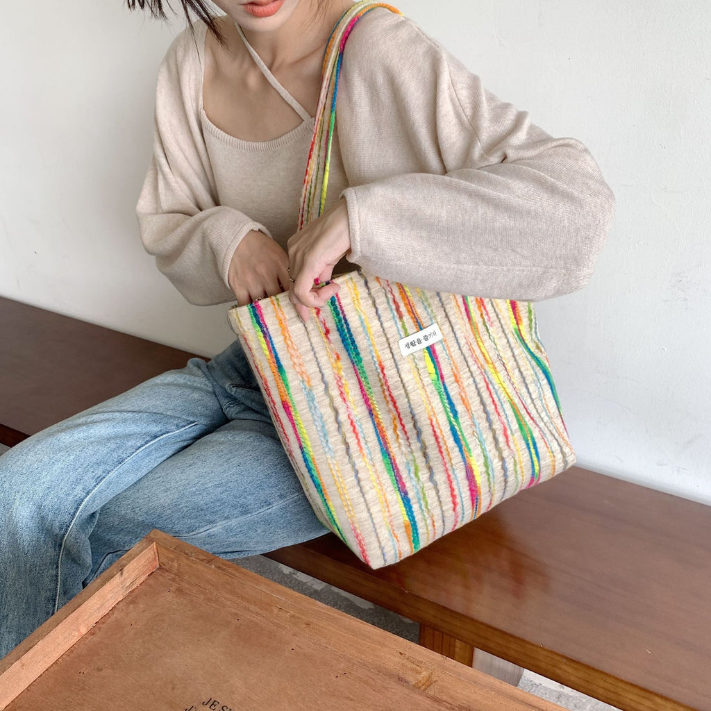 Rainbow Stripe Shoulder Bag For Women