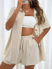 Women's Fashion Shorts Two Pieces Solid Color Shirt Suit
