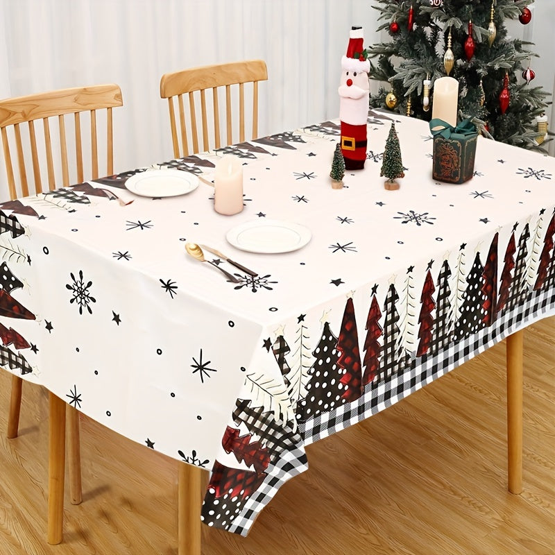 Christmas tablecloth - Disposable Christmas Tablecloth - Festive Red & Black Plaid Christmas Tree Design - Holiday & Winter Table Decorations - For Christmas, New Year & Festive Gatherings - Easy & Festive Table Cover - Deck Your Halls in Style