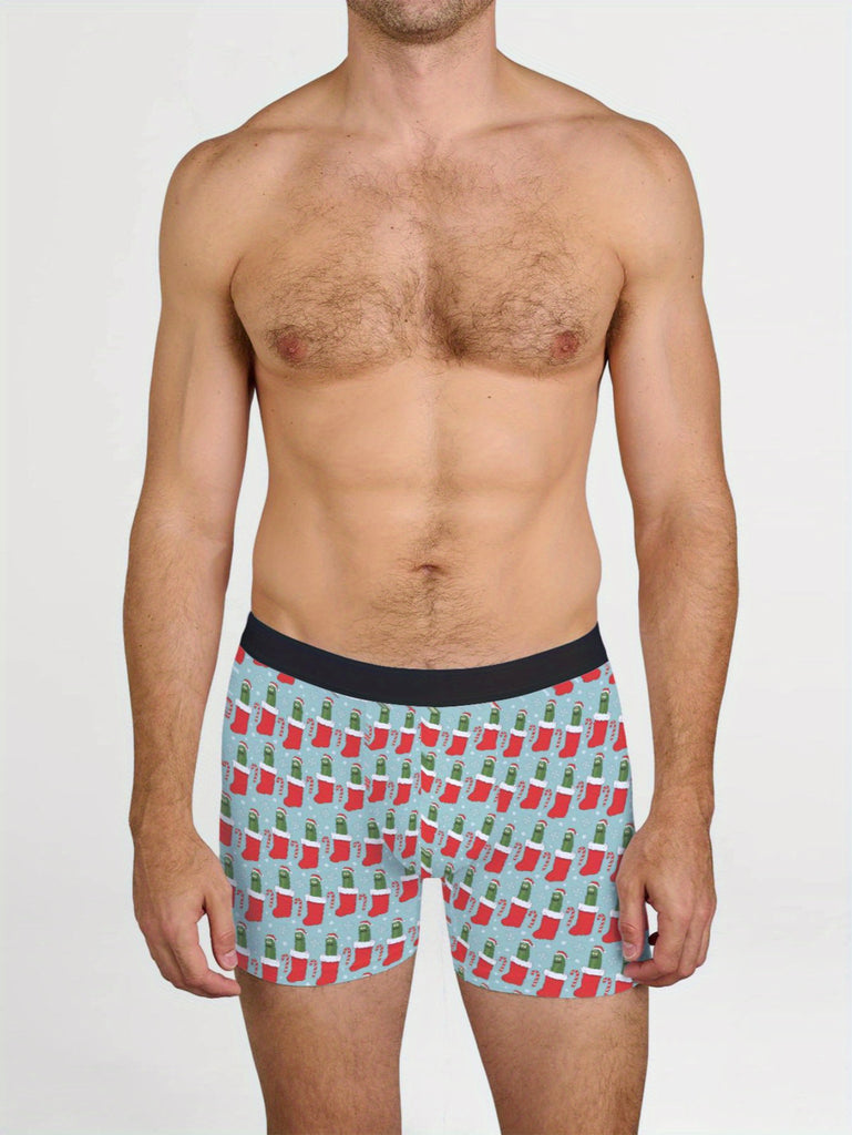 Get into the Holiday Spirit | Christmas Pickle Rick Pattern Men's Boxer Briefs - Fun and Festive Underwear for Fans of the Show!