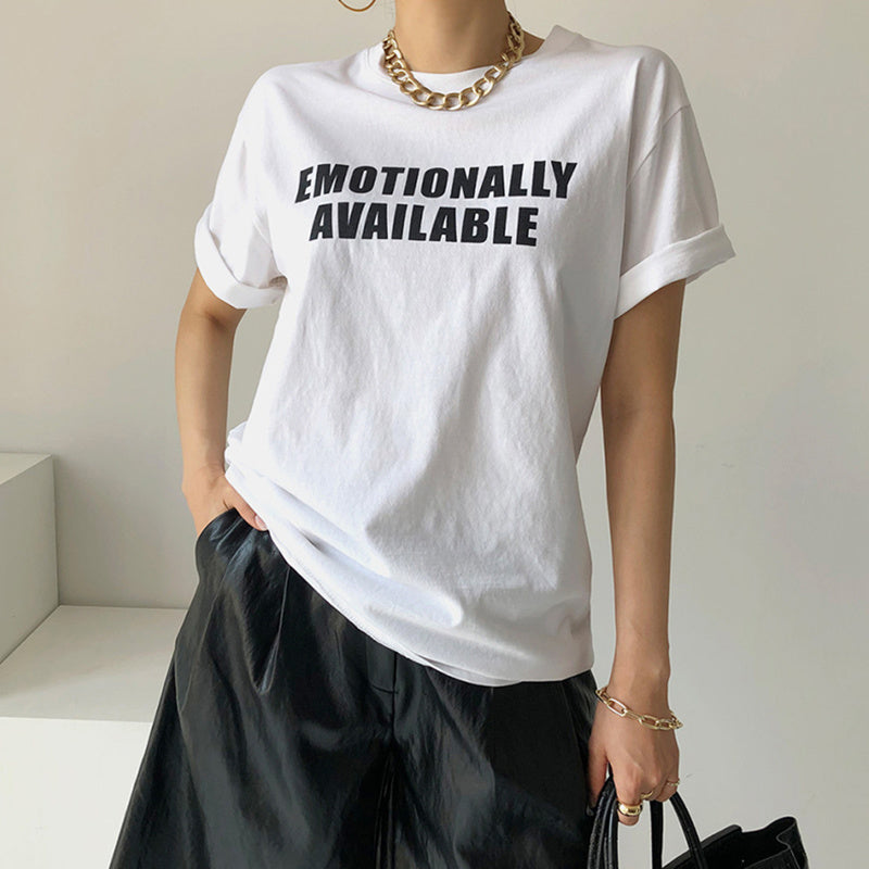 Simple Casual Round Neck Letter Printing Design Short Sleeves