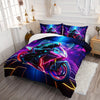 Motocross Bedding Set, Motorcycle Racer Comforter Extreme Sport Bedding Set, Cool Blue Motorcycle Duvet Set