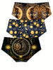 3pcs Sun & Moon Goddess Cartoon Print Briefs for Women - Stretchy, Breathable Quick-Dry Panties with Low Waist Design