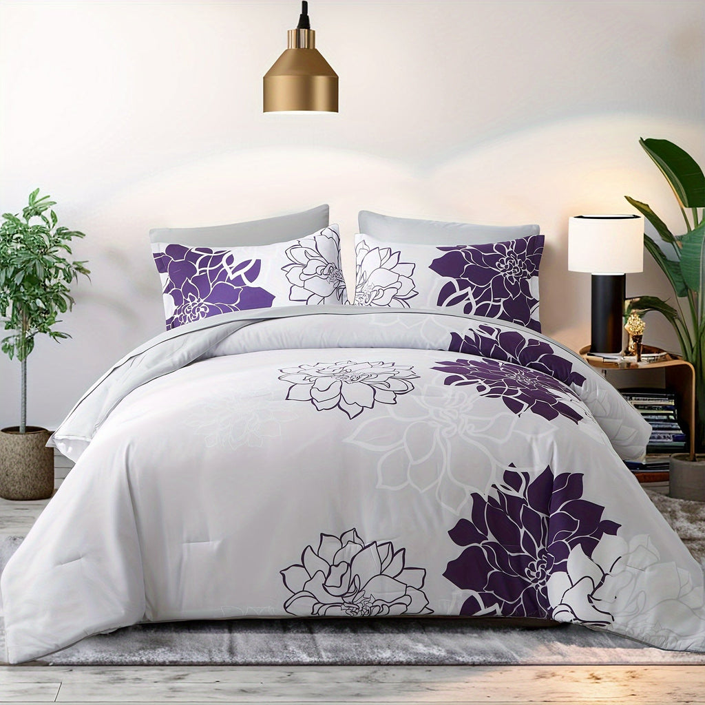 7Pcs Lightweight Boho Comforter Set - Stain-Resistant, Soft 100% Microfiber Cover, 100% Polyester Fiber Filling, Woven For Durability - Full/Queen/King Size Bed In A Bag For All Seasons, Floral Pattern Printed Bedding