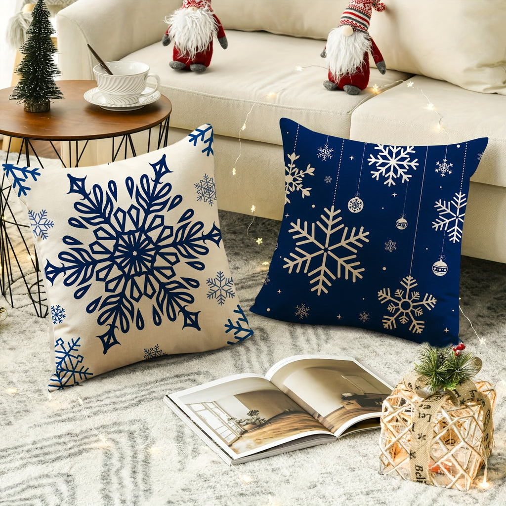 4pcs Blue Dream Snowflake Christmas Throw Pillow Covers, 18x18 Inch - Contemporary Style with Zipper Closure, Machine Washable Polyester Cushion Cases for Sofa & Home Decor, for Christmas