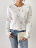 Floral Embroidery Long Sleeve Scallop Trim Sweater for Women, Casual Crew Neck Drop Shoulder Sweater for Winter & Fall